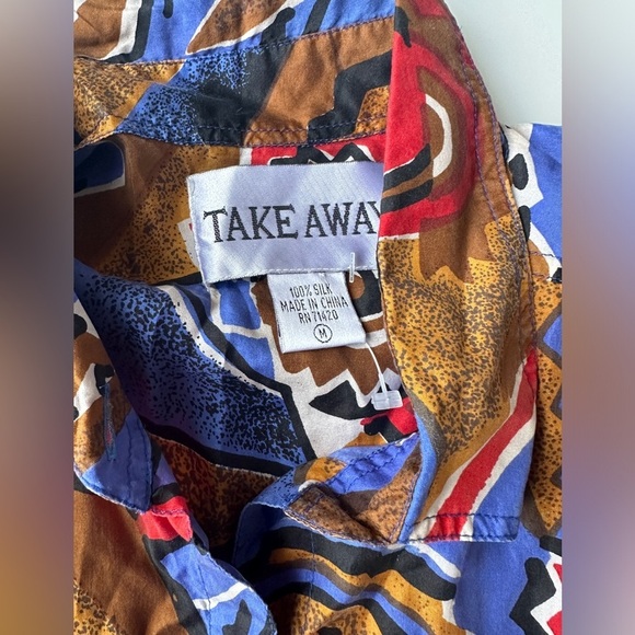 Vintage Take Away Bold Art Deco 100% Silk Button Front Blouse Women’s Medium - Picture 2 of 5